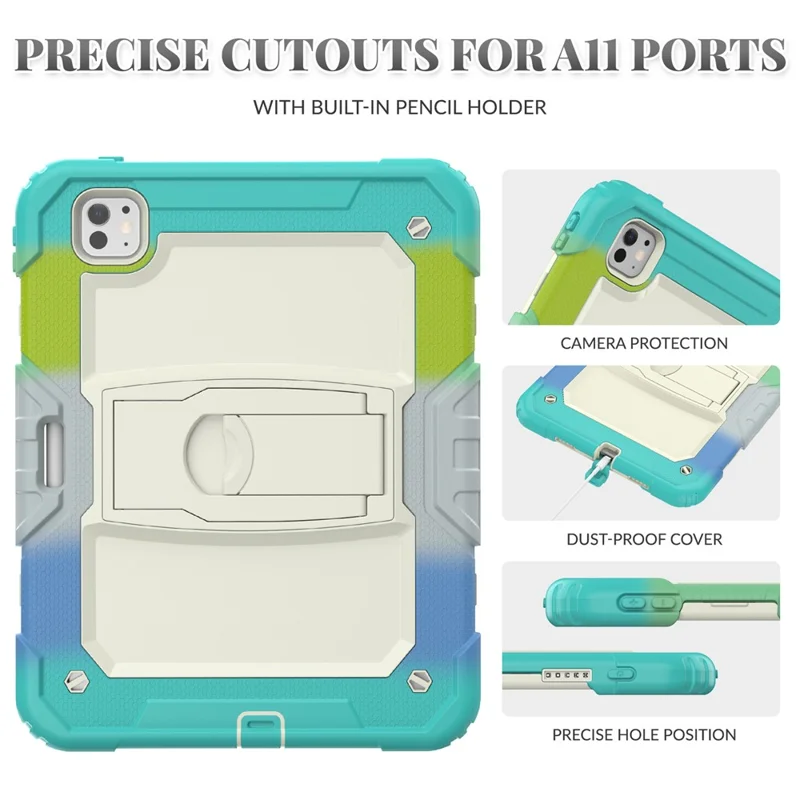 For iPad Pro 11 (2025) / 11 (2024) Case PC+Silicone Tablet Cover with Shoulder Strap - Camo Baby Blue
