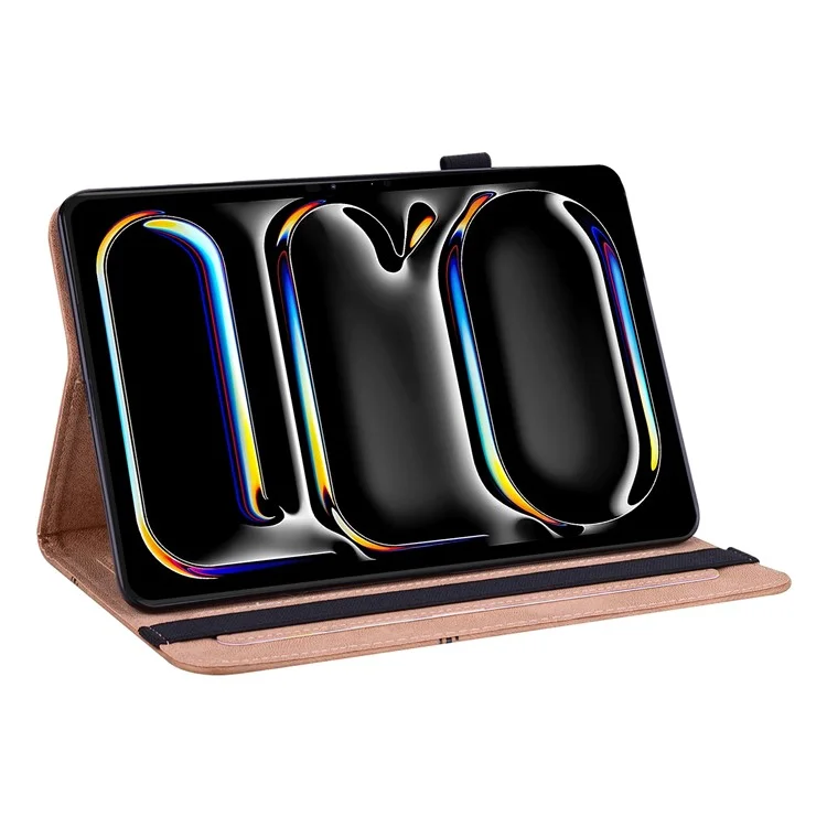 Per iPad Pro 11 (2024) Custodia in pelle PU con linea impressa, custodia protettiva per tablet con fascia elastica - Marrone