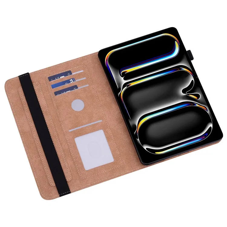 Per iPad Pro 11 (2024) Custodia in pelle PU con linea impressa, custodia protettiva per tablet con fascia elastica - Marrone