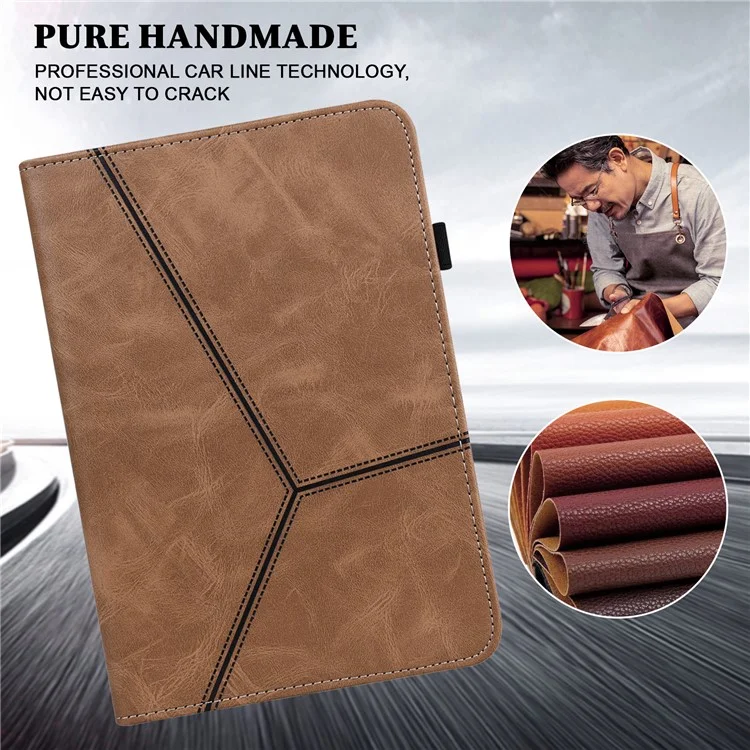 Per iPad Pro 11 (2024) Custodia in pelle PU con linea impressa, custodia protettiva per tablet con fascia elastica - Marrone