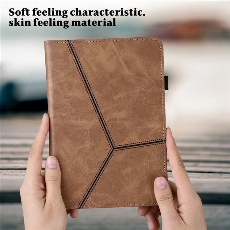 Per iPad Pro 11 (2024) Custodia in pelle PU con linea impressa, custodia protettiva per tablet con fascia elastica - Marrone