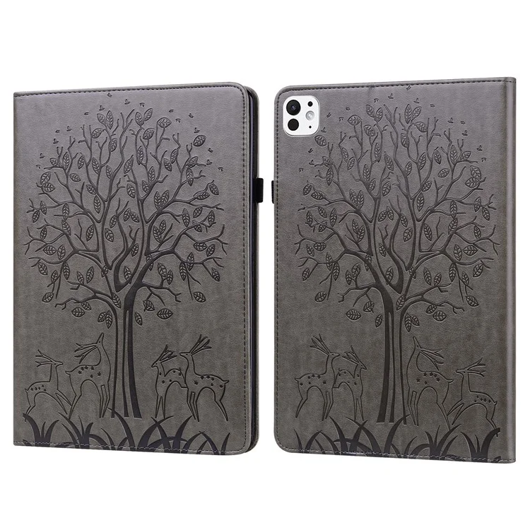 Per iPad Pro 11 (2024) Custodia in Pelle PU con Supporto ad Albero a Cervo - Grigio
