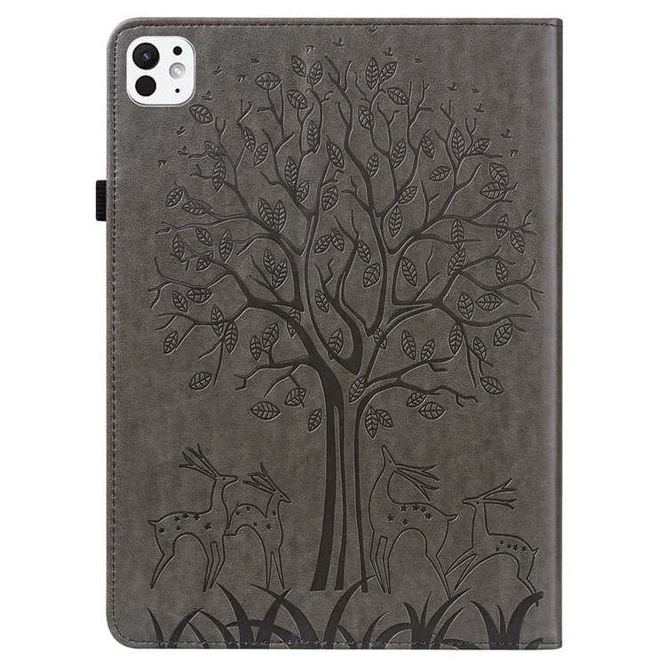Per iPad Pro 11 (2024) Custodia in Pelle PU con Supporto ad Albero a Cervo - Grigio