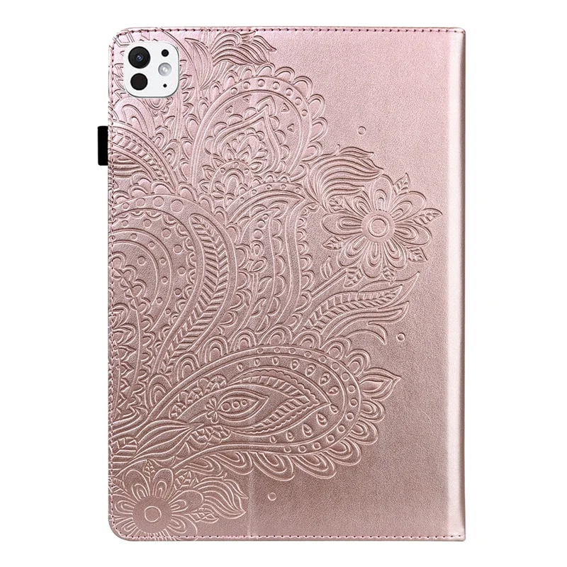 For iPad Pro 11 (2025) / 11 (2024) Case Flower Pattern Card Holder PU Leather Stand Tablet Cover - Rose Gold