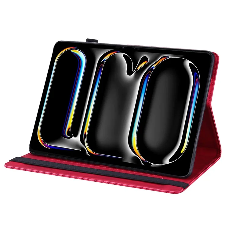 Para o caso do iPad Pro 11 (2024) Padrão de Flor Suporte de Cartão de Couro PU Suporte Tablet Cover - Vermelho