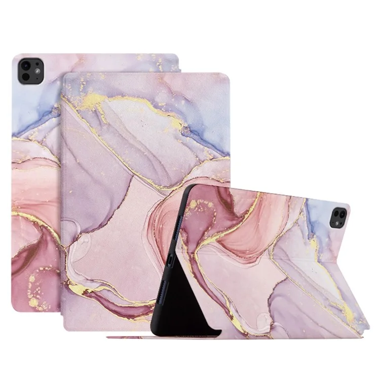 Para iPad Pro 11 (2024) Capa Auto Sleep / Wake Capa de Tablet de Couro Pintura a óleo - Mármore Rosa