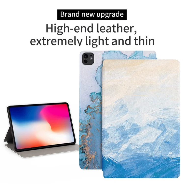 Para iPad Pro 11 (2024) Capa Auto Sleep / Wake Capa de Tablet de Couro Pintura a óleo - Mármore Rosa