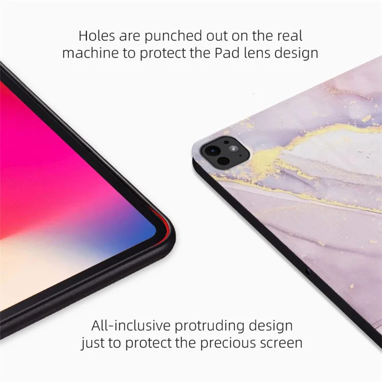 Para iPad Pro 11 (2024) Capa Auto Sleep / Wake Capa de Tablet de Couro Pintura a óleo - Mármore Rosa