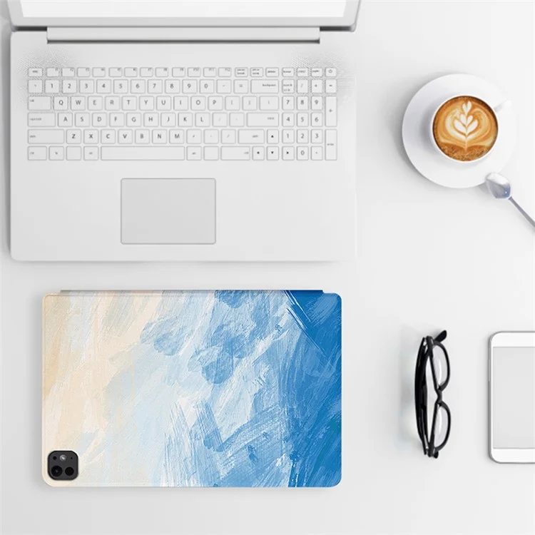 Para iPad Pro 11 (2024) Capa Auto Sleep / Wake Capa de Tablet de Couro Pintura a óleo - Mármore Rosa