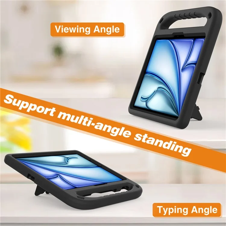 For iPad Air 11 (2025) / (2024) / Pro 11 (2024) Case Hand Grip Kickstand Tablet EVA Cover - Black