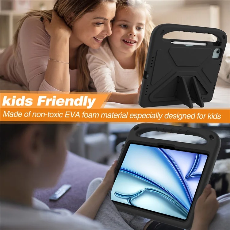 For iPad Air 11 (2025) / (2024) / Pro 11 (2024) Case Hand Grip Kickstand Tablet EVA Cover - Black