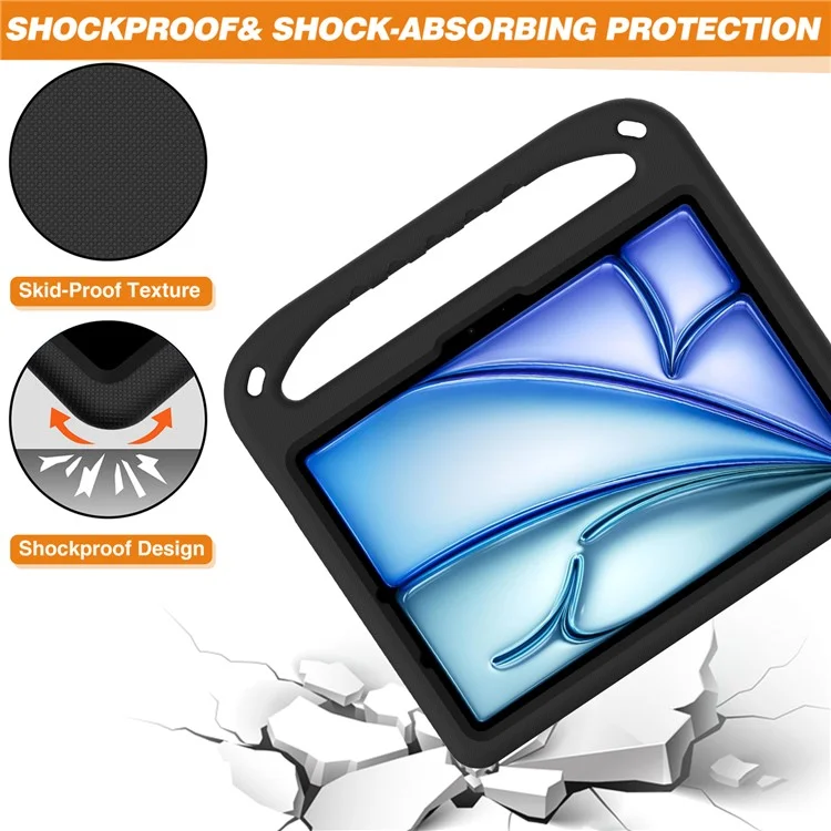 For iPad Air 11 (2025) / (2024) / Pro 11 (2024) Case Hand Grip Kickstand Tablet EVA Cover - Black