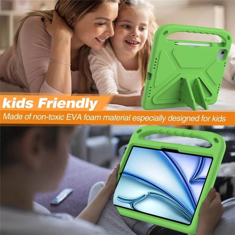 For iPad Air 11 (2026) / (2025) / (2024) / Pro 11 (2025) / 11 (2024) Case Hand Grip Kickstand Tablet EVA Cover - Green