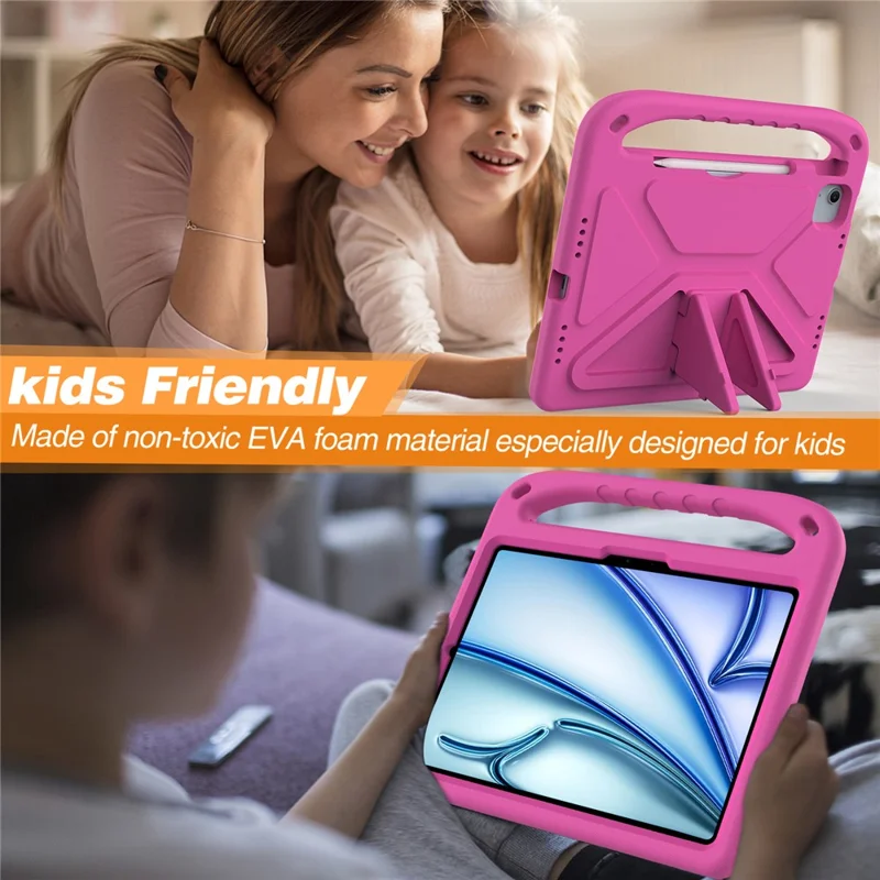 For iPad Air 11 (2026) / (2025) / (2024) / Pro 11 (2025) / 11 (2024) Case Hand Grip Kickstand Tablet EVA Cover - Rose