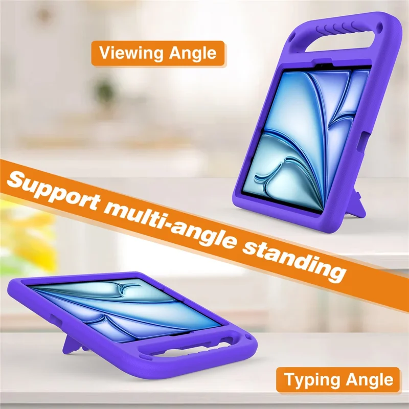 For iPad Air 11 (2026) / (2025) / (2024) / Pro 11 (2025) / 11 (2024) Case Hand Grip Kickstand Tablet EVA Cover - Purple