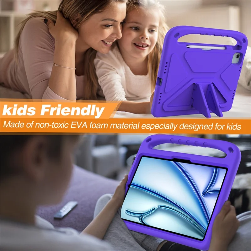 For iPad Air 11 (2026) / (2025) / (2024) / Pro 11 (2025) / 11 (2024) Case Hand Grip Kickstand Tablet EVA Cover - Purple
