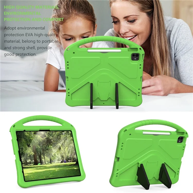 For iPad Pro 13 (2024) / Air 13 (2025) / (2024) Case EVA Tablet Cover with Handle Kickstand Children Friendly - Green