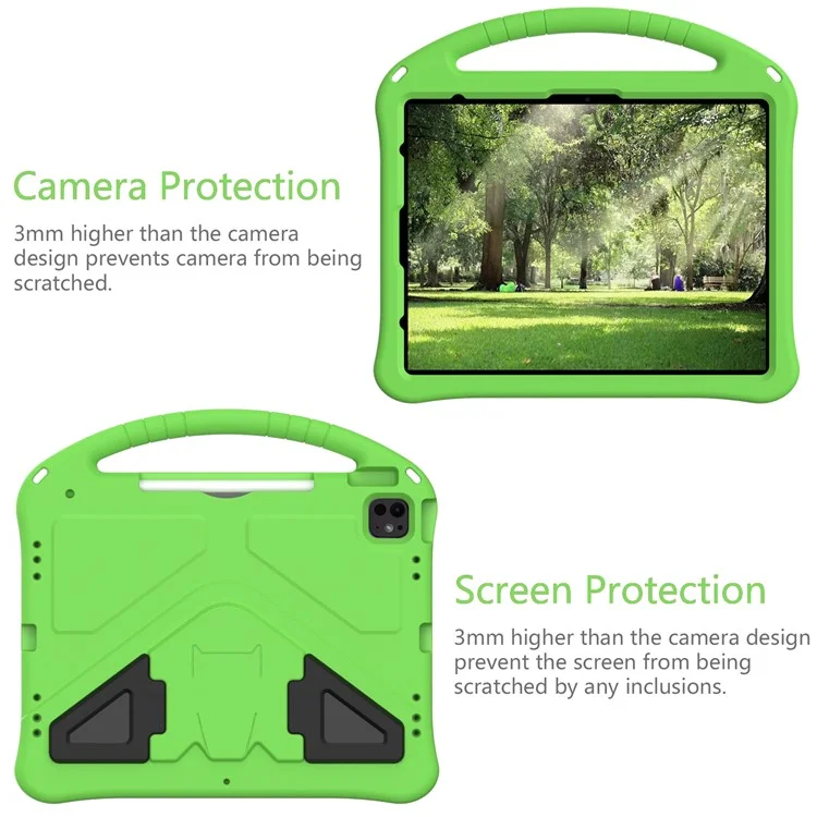For iPad Pro 13 (2024) / Air 13 (2025) / (2024) Case EVA Tablet Cover with Handle Kickstand Children Friendly - Green
