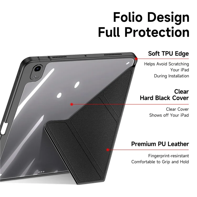 DUX DUCIS Magi Series für iPad Air (2020) / (2022) / Air 11 (2024) Hülle Auto Wake / Sleep PU Leder+PC+TPU Tablet Cover - Schwarz
