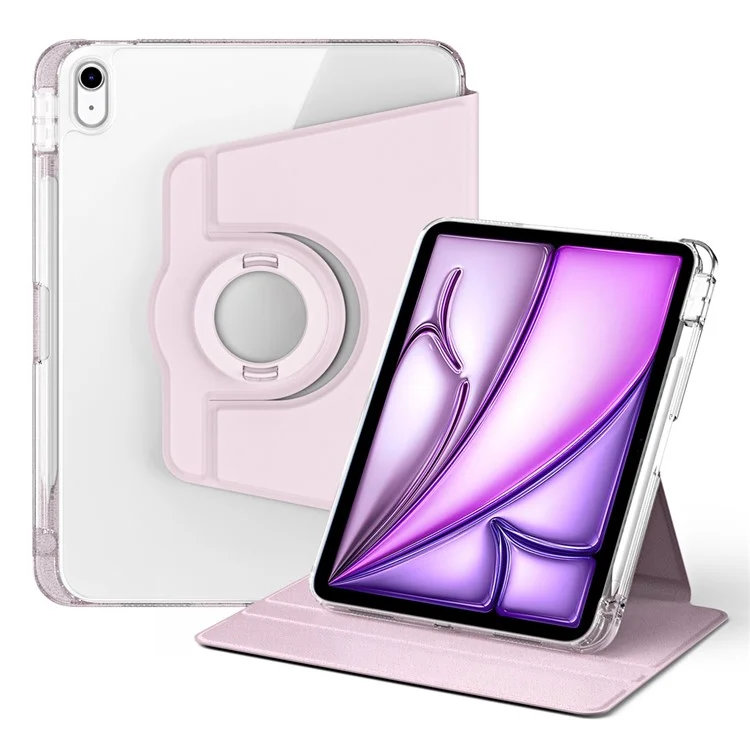 For iPad Air 11 (2025) / (2024) Case PU Leather Rotating Stand Tablet Cover Detachable Transparent Back - Pink