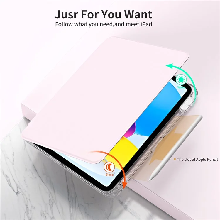 For iPad Air 11 (2025) / (2024) Case PU Leather Rotating Stand Tablet Cover Detachable Transparent Back - Pink