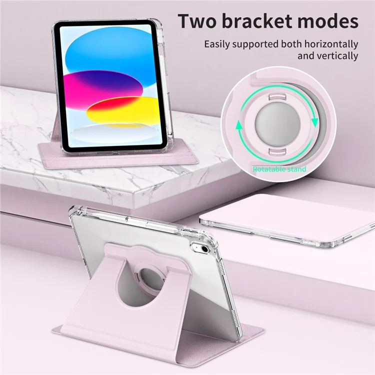 For iPad Air 11 (2025) / (2024) Case PU Leather Rotating Stand Tablet Cover Detachable Transparent Back - Pink
