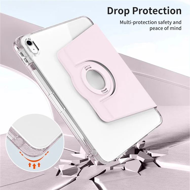 For iPad Air 11 (2025) / (2024) Case PU Leather Rotating Stand Tablet Cover Detachable Transparent Back - Pink