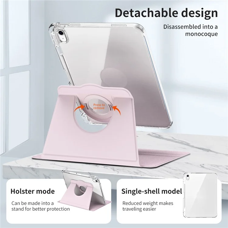 For iPad Air 11 (2025) / (2024) Case PU Leather Rotating Stand Tablet Cover Detachable Transparent Back - Pink
