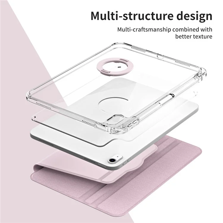 For iPad Air 11 (2025) / (2024) Case PU Leather Rotating Stand Tablet Cover Detachable Transparent Back - Pink