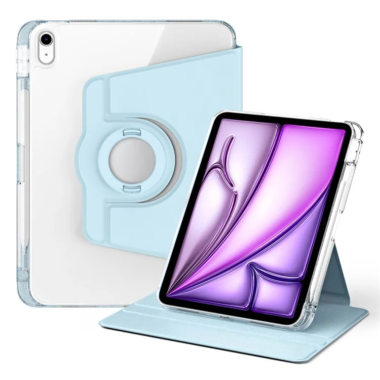For iPad Air 13 (2025) / (2024) Case Detachable PU Leather Clear Back Smart Cover Rotating Stand - Baby Blue