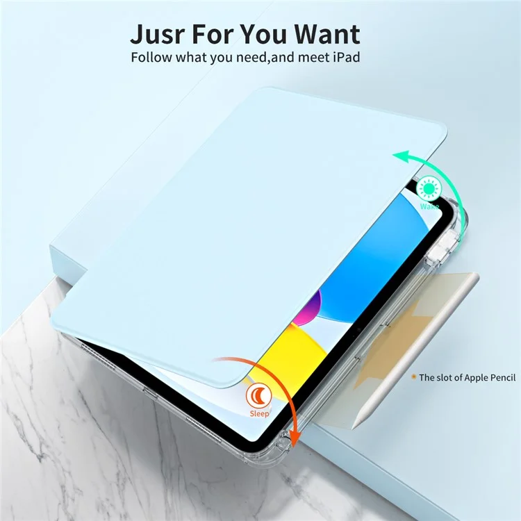 For iPad Air 13 (2025) / (2024) Case Detachable PU Leather Clear Back Smart Cover Rotating Stand - Baby Blue