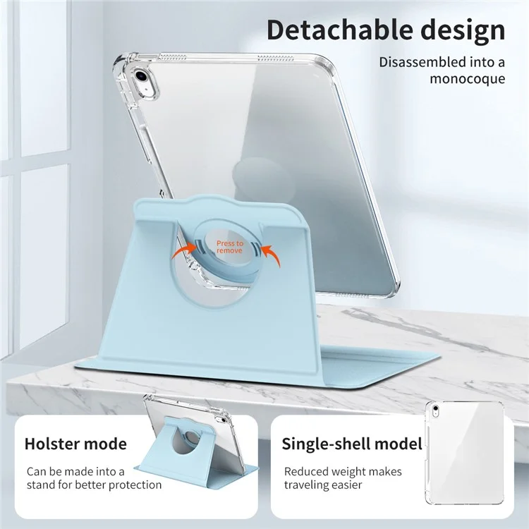 For iPad Air 13 (2025) / (2024) Case Detachable PU Leather Clear Back Smart Cover Rotating Stand - Baby Blue