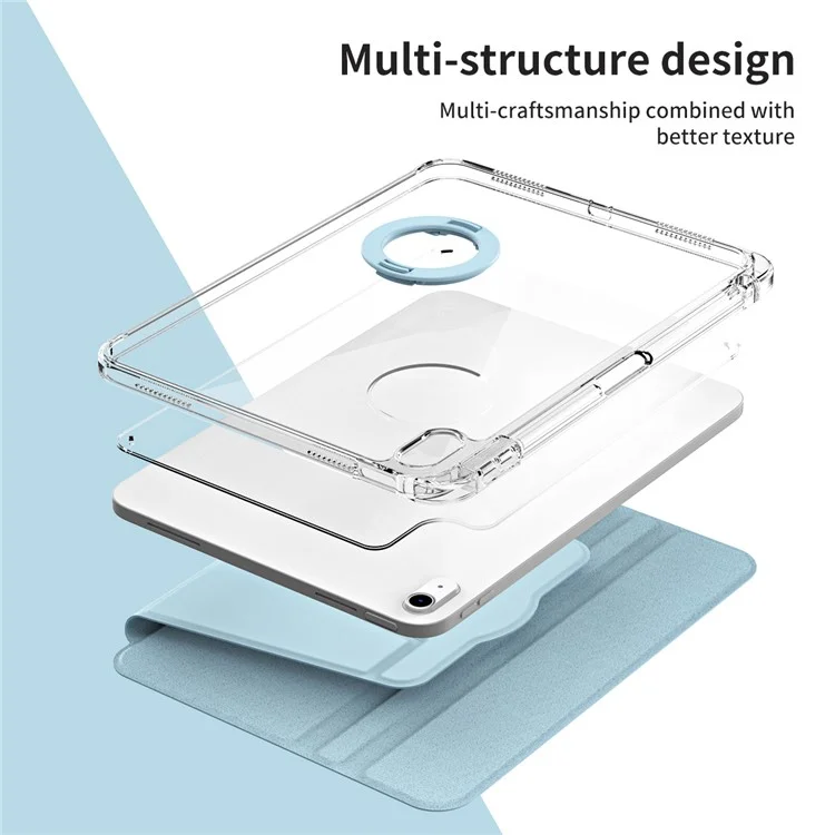 For iPad Air 13 (2025) / (2024) Case Detachable PU Leather Clear Back Smart Cover Rotating Stand - Baby Blue