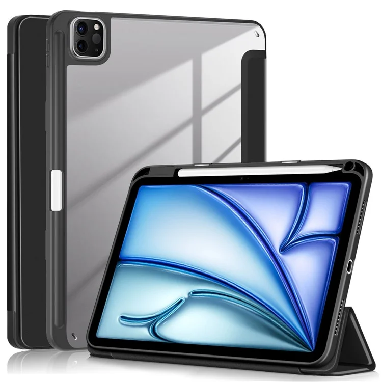Leather Case Tri-Fold Stand For iPad Air 11 (2025) / (2024) / Air (2022) / (2020) / Pro 11 (2022) / (2021) / (2020) / (2018) - Black