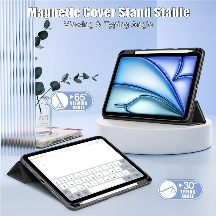 Leather Case Tri-Fold Stand For iPad Air 11 (2025) / (2024) / Air (2022) / (2020) / Pro 11 (2022) / (2021) / (2020) / (2018) - Black