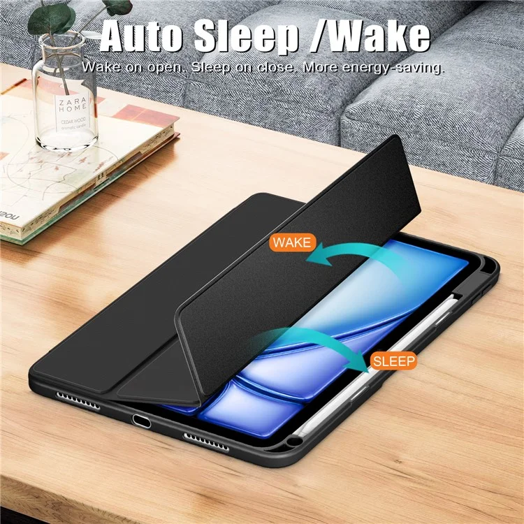 Leather Case Tri-Fold Stand For iPad Air 11 (2025) / (2024) / Air (2022) / (2020) / Pro 11 (2022) / (2021) / (2020) / (2018) - Black