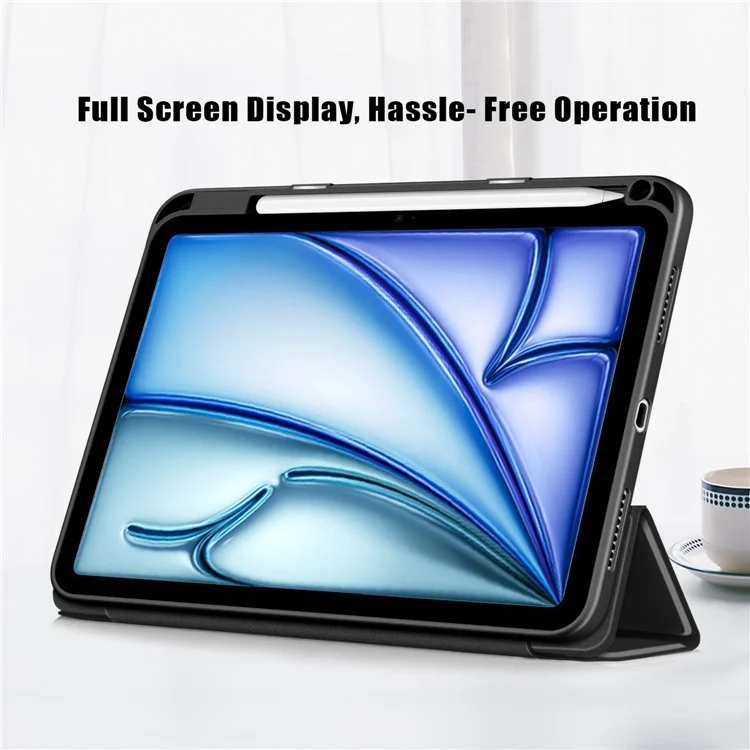 Leather Case Tri-Fold Stand For iPad Air 11 (2025) / (2024) / Air (2022) / (2020) / Pro 11 (2022) / (2021) / (2020) / (2018) - Black