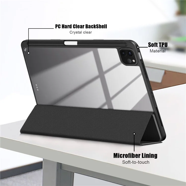 Leather Case Tri-Fold Stand For iPad Air 11 (2025) / (2024) / Air (2022) / (2020) / Pro 11 (2022) / (2021) / (2020) / (2018) - Black