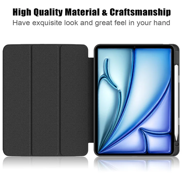 Leather Case Tri-Fold Stand For iPad Air 11 (2025) / (2024) / Air (2022) / (2020) / Pro 11 (2022) / (2021) / (2020) / (2018) - Black