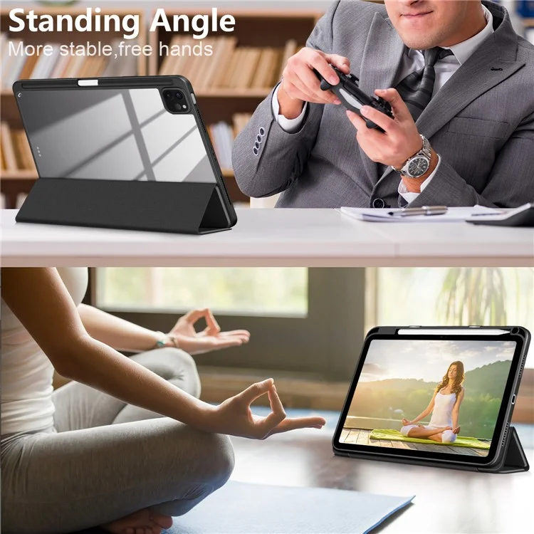 Leather Case Tri-Fold Stand For iPad Air 11 (2025) / (2024) / Air (2022) / (2020) / Pro 11 (2022) / (2021) / (2020) / (2018) - Black