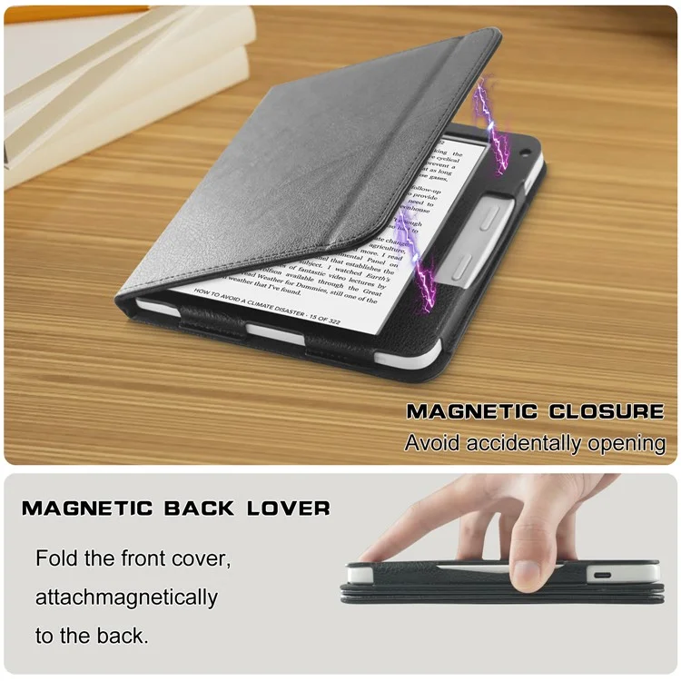 Para Kobo Libra 2 / Libra Colour Case PU Leather E-Reader Protective Cover Auto Sleep / Wake - Preto