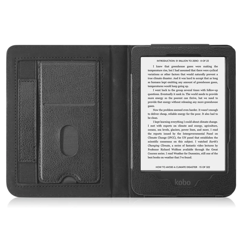 Para el estuche Kobo Clara Colour / Clara 2E Ranuras para tarjetas Pie de apoyo Correa de mano Cubierta de cuero sintético para lector de libros electrónicos - Negro
