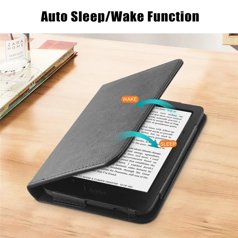 Para el estuche Kobo Clara Colour / Clara 2E Ranuras para tarjetas Pie de apoyo Correa de mano Cubierta de cuero sintético para lector de libros electrónicos - Negro