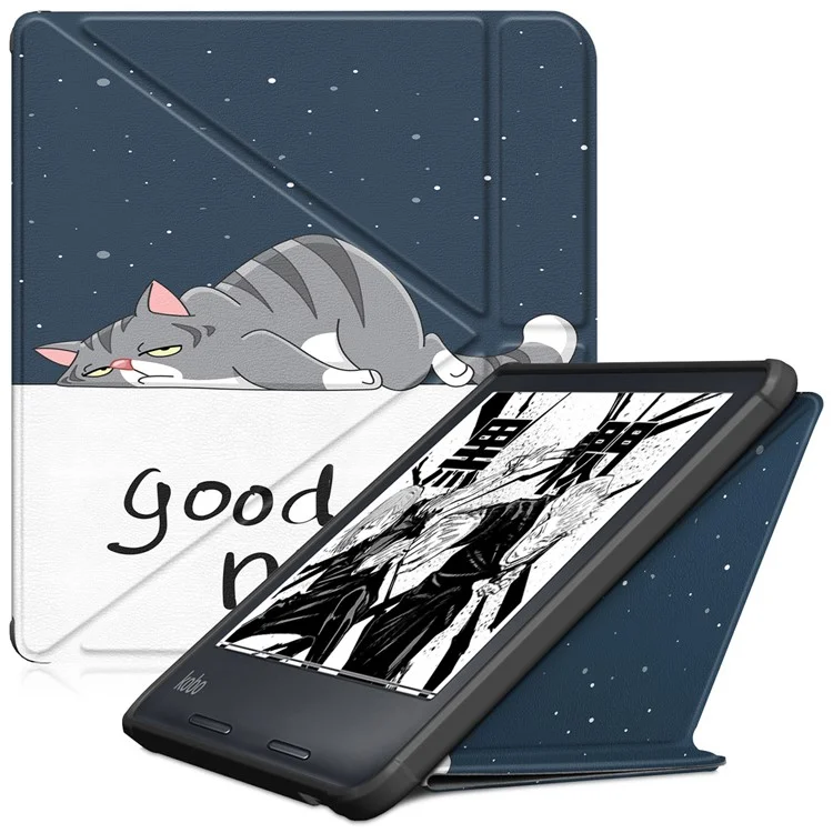 Für Kobo Libra Colour / Libra 2 Case Origami Stand PU Leder Muster E-Reader Schutzhülle - Katze