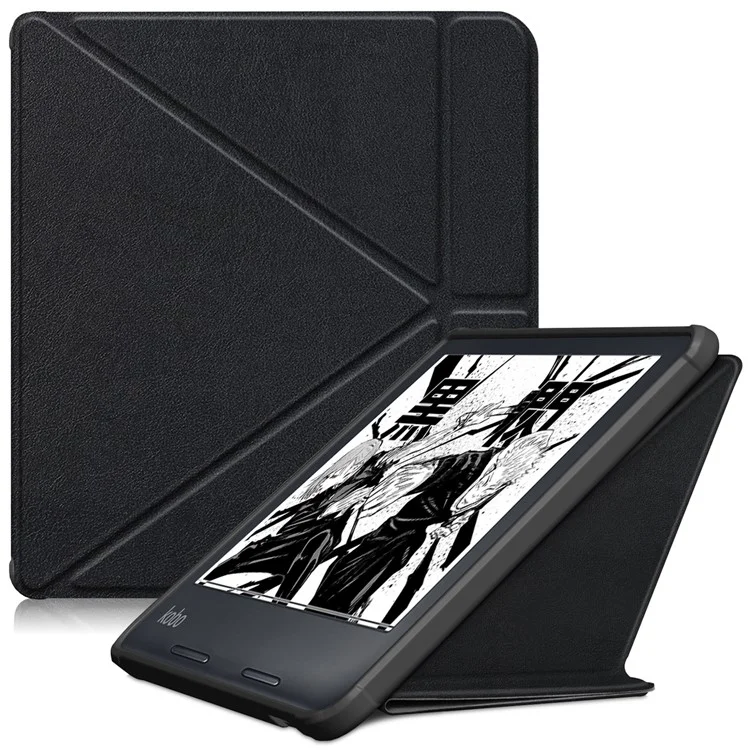 Für Kobo Libra Colour / Libra 2 Tasche PU-Leder Schutzhülle E-Reader Origami-Standfuß - Schwarz