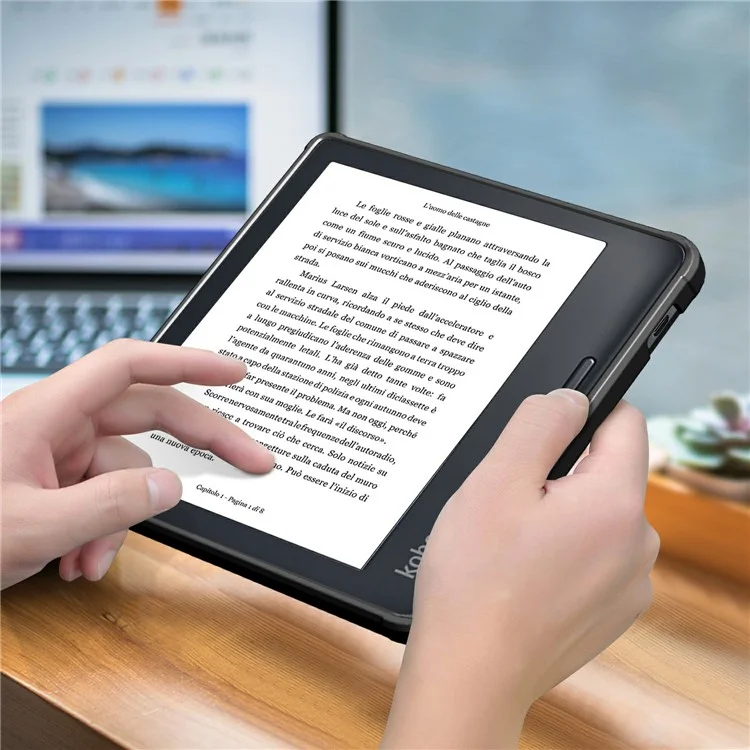 Für Kobo Libra Colour / Libra 2 Tasche PU-Leder Schutzhülle E-Reader Origami-Standfuß - Schwarz