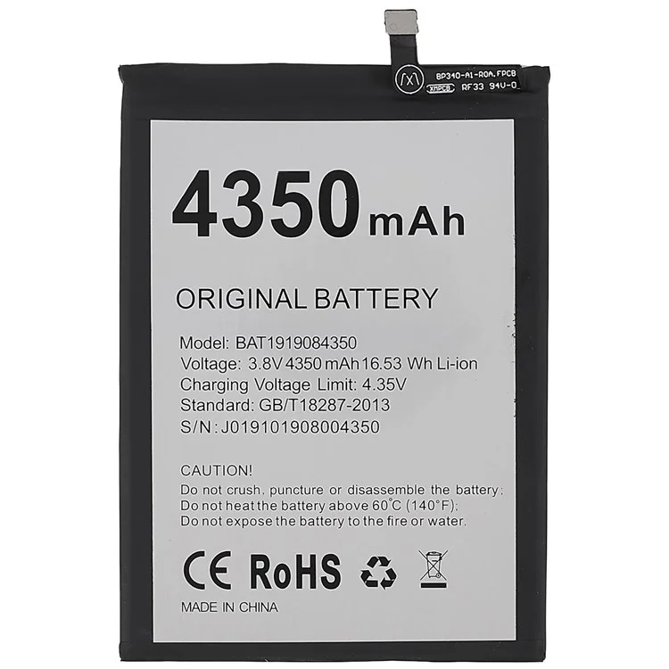 Para Doogee N20/N20 Pro 3.80V 4350mAh Bateria Recarregável de Íon de Lítio Montagem (Código: BAT1919084350) (sem logotipo)