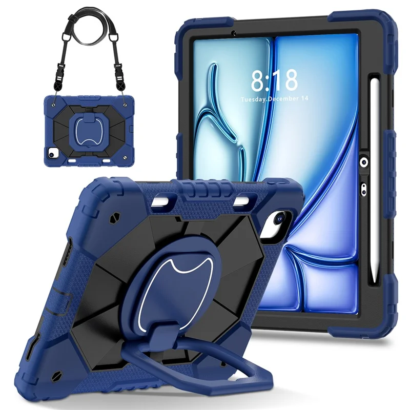 C3 für iPad Air 11 (2024) Hülle mit Schultergurt Silikon+PC Ständer Tablet Cover - Navy Blue+Black