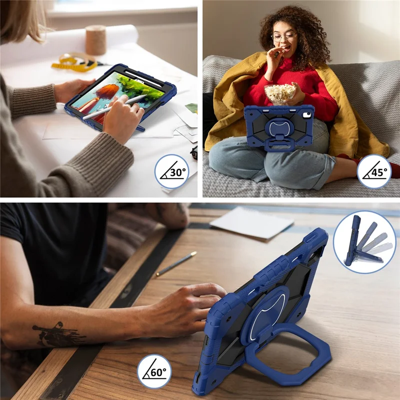 C3 für iPad Air 11 (2024) Hülle mit Schultergurt Silikon+PC Ständer Tablet Cover - Navy Blue+Black