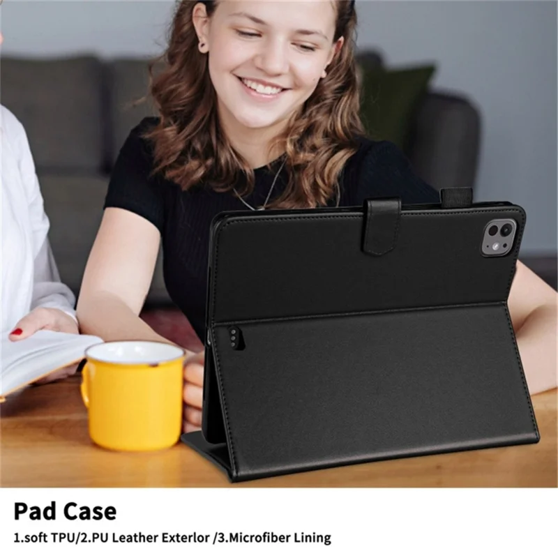For iPad Pro 13 (2025) / 13 (2024) Case Card Holder Rhombus Grid PU Leather Stand Tablet Cover - Black